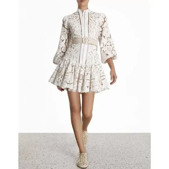 Zimmermann Edie Button Down Short Dress Embroidered Lace Mini Belted 0 US 4 - Picture 15 of 16